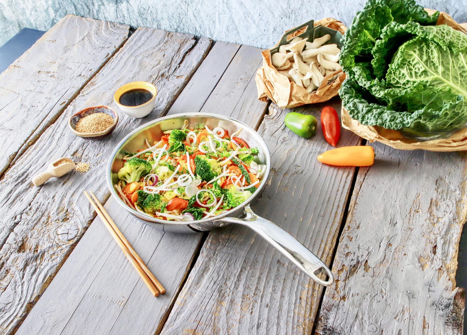 Wok din oTel inoxidabil – CASTEL’PRO - maner fix - Biotiful Brands